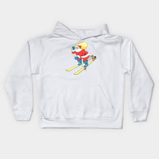 two funny dogs travel on Santa Claus's skis at full speed towards merry Christmas in the snow Retro Vintage Comic Cartoon Kids Hoodie